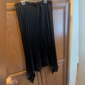 2 Chic Asymmetrical 1 Black & 1 Burgi Satin, Pleated Skirts